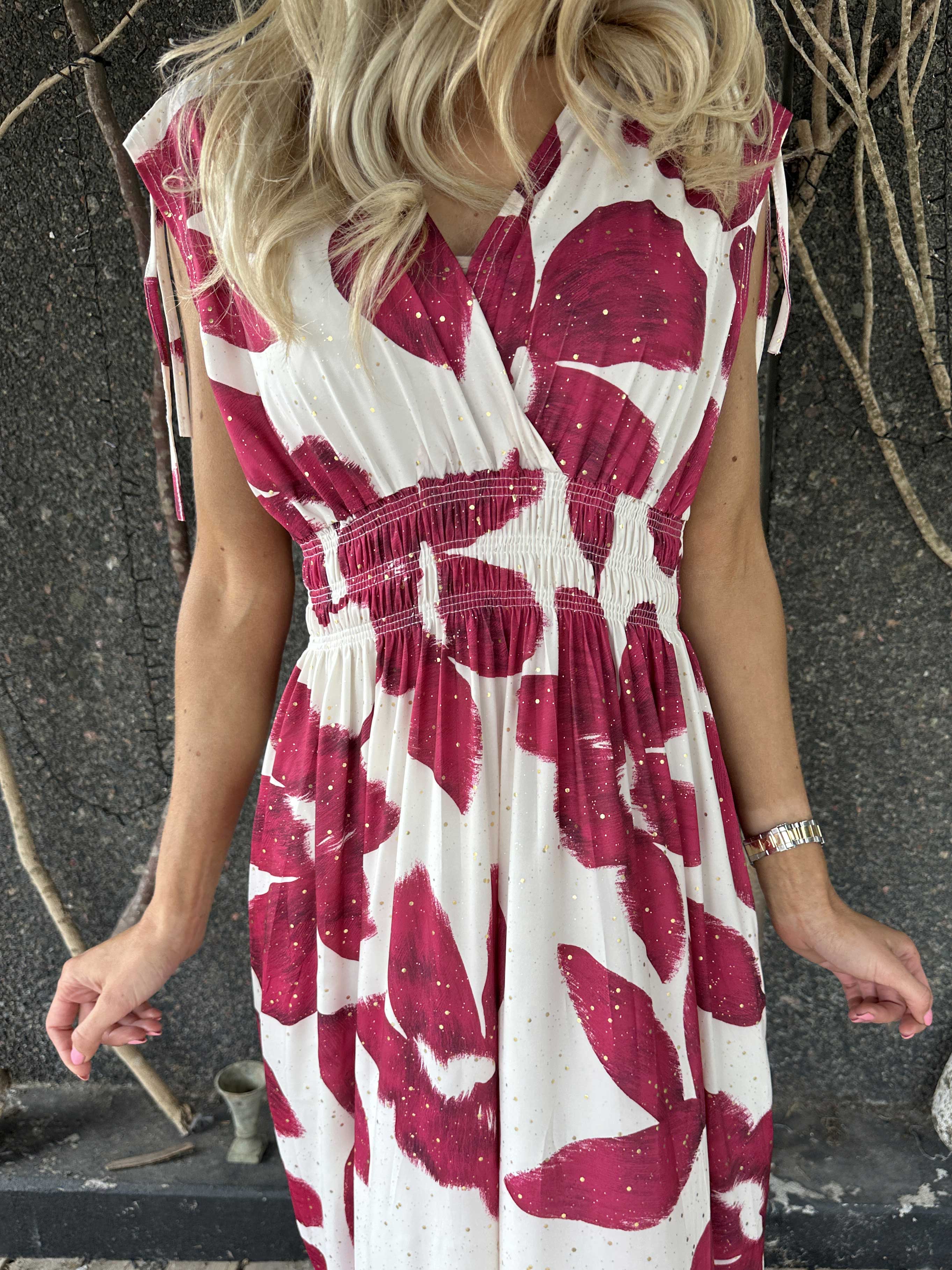 Pams Art Flower Sleeveless - Lang elastisk kjole med store blomstermotiver